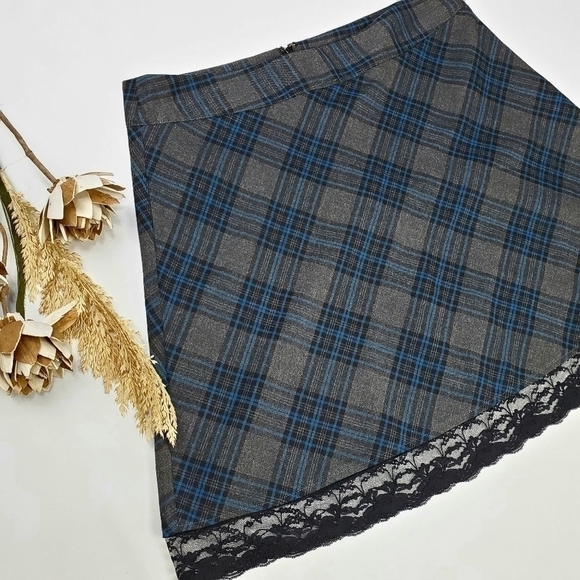 Harve Bernard Dark Grey Blue Plaid Lace Shirt 10 - Picture 7 of 9